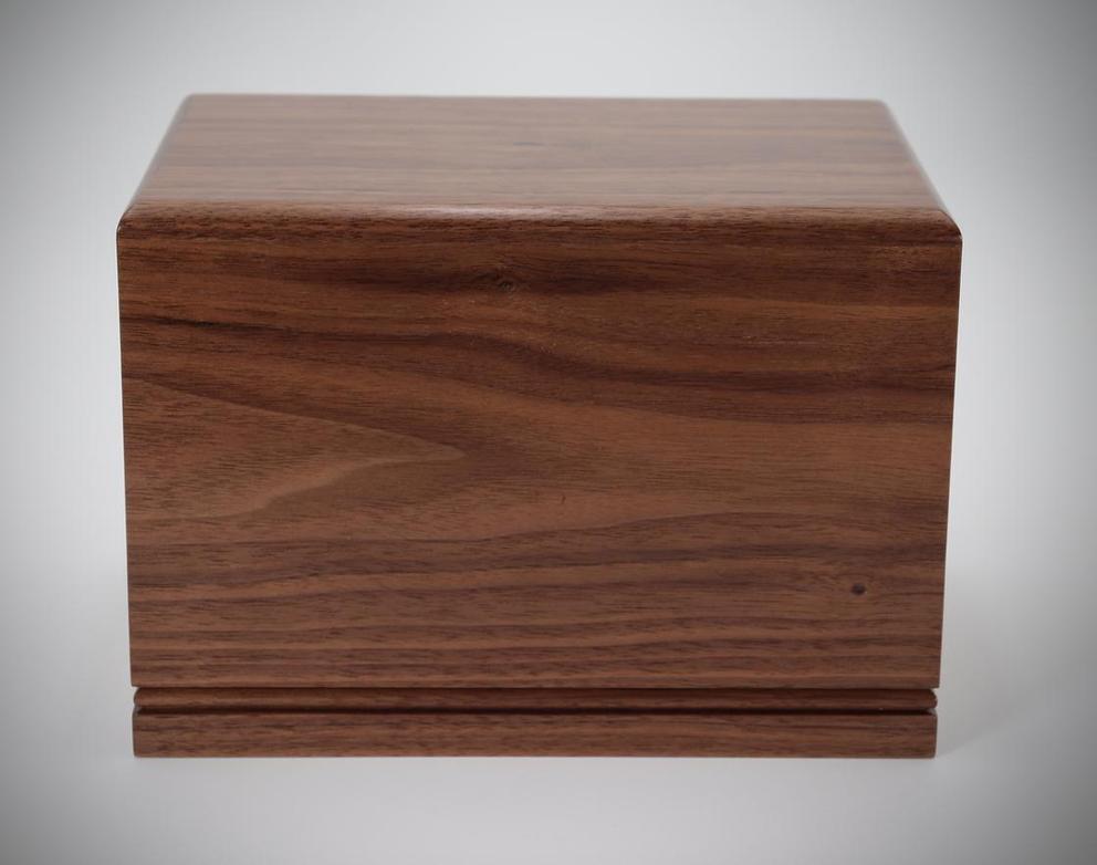 Photo of Simple Solid Walnut Wood Urn with Single Beaded Bottom #W-785